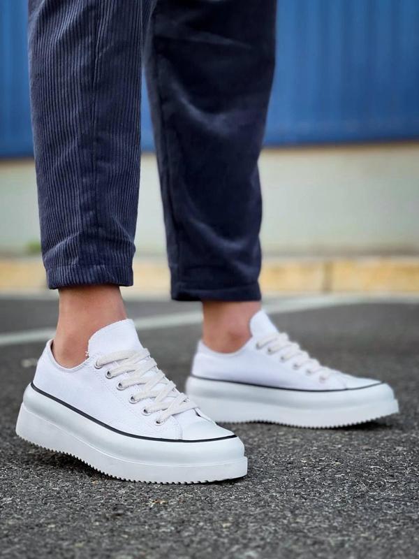 KB-CX-3 Kuback Kısa Beyaz Keten Beyaz Yüksek Taban Spor Ayakkabı - Image 1