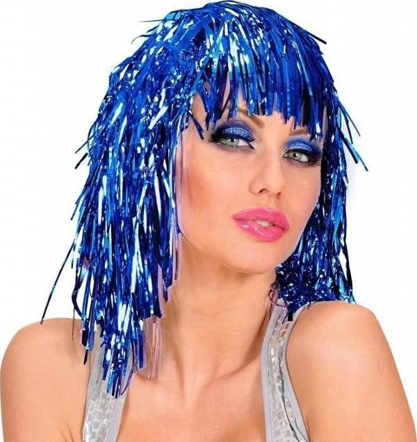 Mavi Işıltılı Metalize Parti Peruğu - Image 1