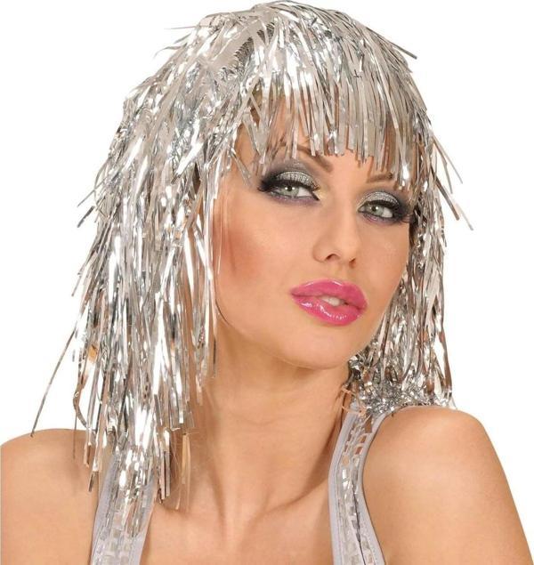 Gümüş Işıltılı Metalize Parti Peruğu - Image 1