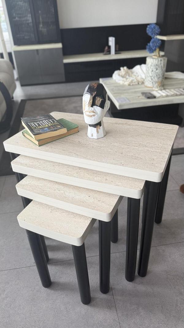 4LÜ TRAVERTEN ZİGON SEHPA BOHEM SİYAH AYAK - Image 1