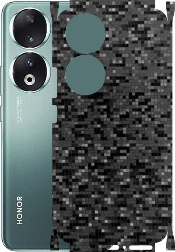Honor 90 ile Uyumlu 360 Arka Kaplama  Pixel Desenli Siyah - Image 1
