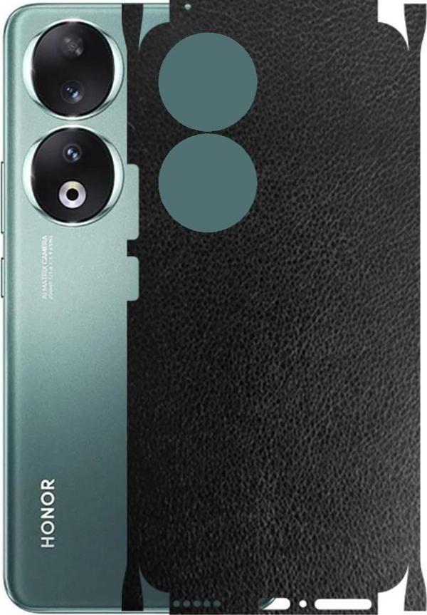 Honor 90 ile Uyumlu 360 Arka Kaplama  Deri Desenli Siyah - Image 1