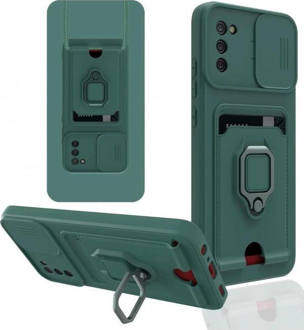 Samsung Galaxy A03S Kılıf Zuma Kartvizitli Yüzüklü Silikon - Yeşil-(5796) - Image 1