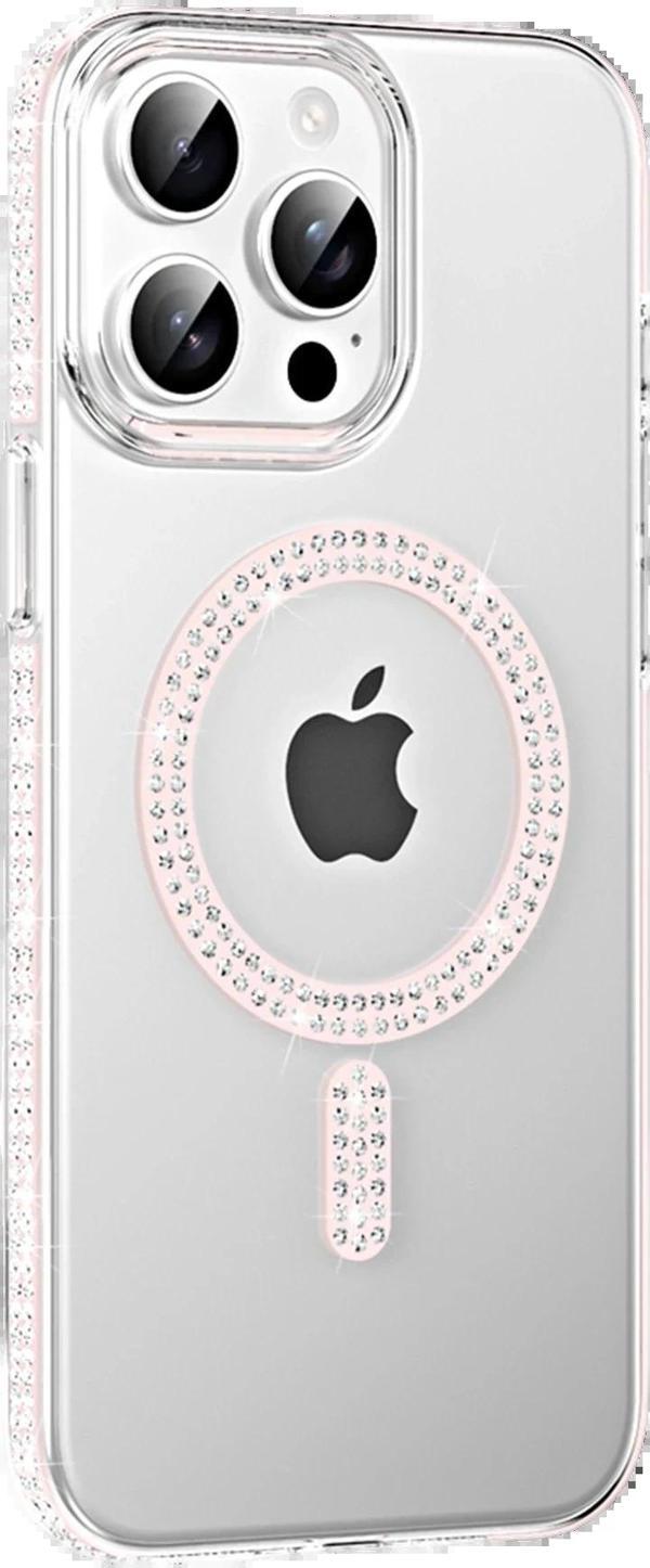 Apple iPhone 15 Pro Move Taşlı Magsafe Kapak - Gümüş-(5796) - Image 1