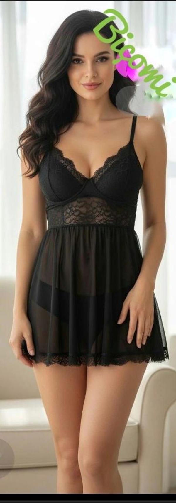 Transparan Siyah Dantel Detaylı Fantezi Tül Gecelik - Image 1