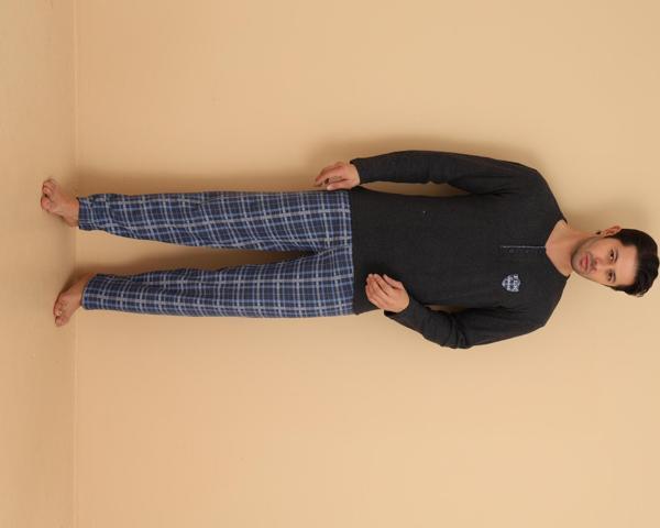 FLKN 7015 İnterlok Kışlık Ekose Pijamalı Erkek Pijama Takımı - Image 1