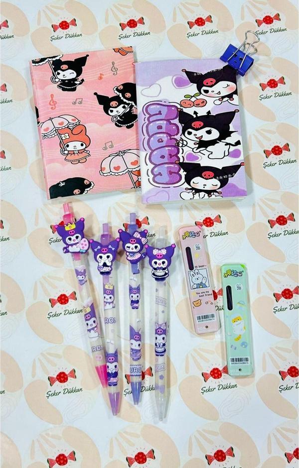 Kuromi 0.7 Uçlu Kalem Seti (2Defter+4Kalem+2Uç) Kırtasiye Seti - Image 1