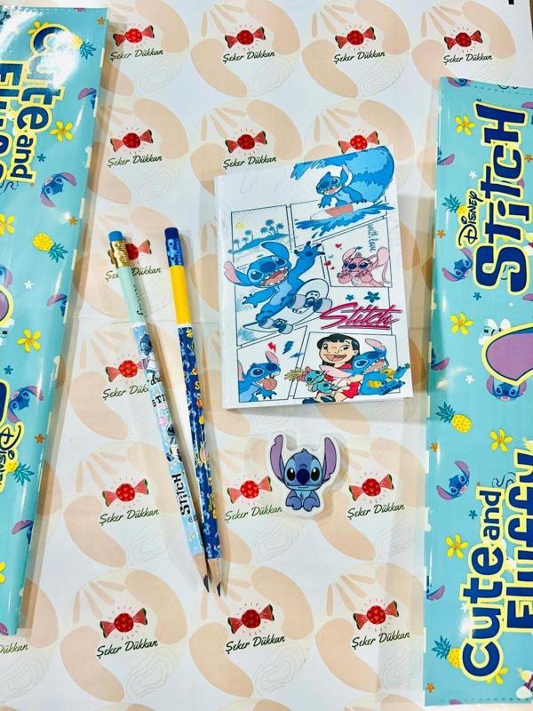 Öz Kırtasiye Stitch Kurşun Kalem-Silgi-Not Defterli Kırtasiye Seti - Image 1