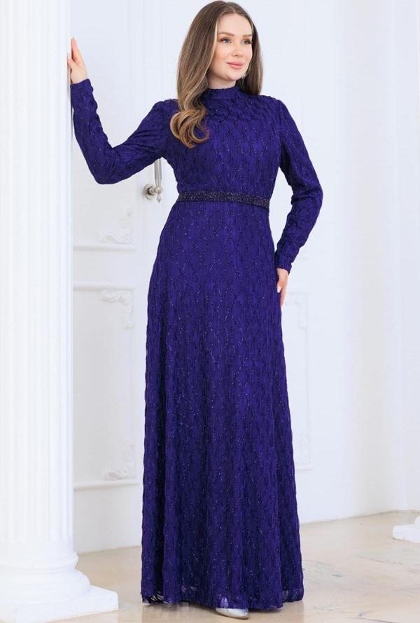 Lina Tesettür Abiye Elbise Mor - Image 1