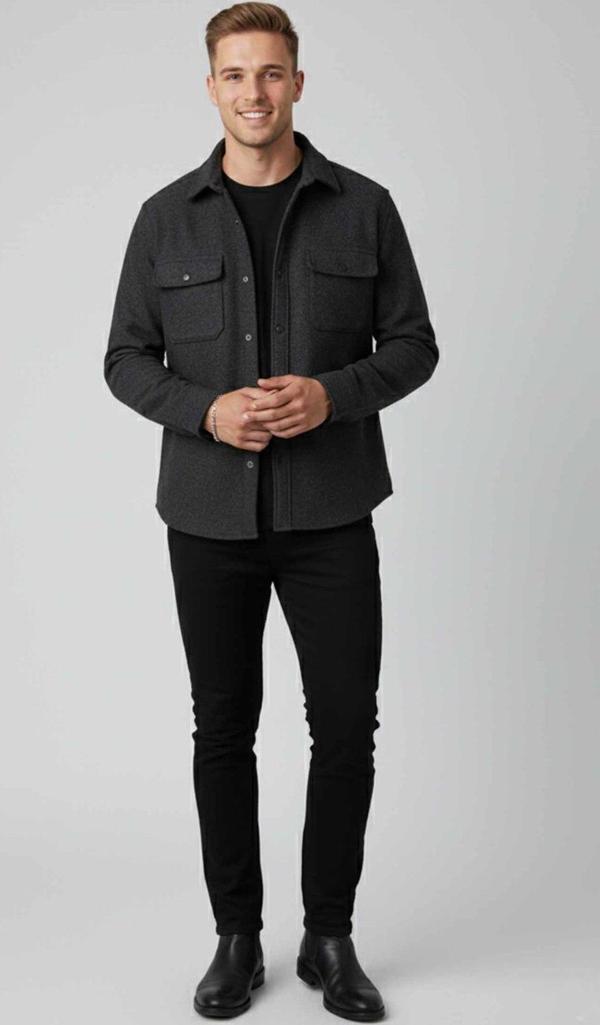 DeepSEA Erkek Füme Dar Kesim Cepleri Kapaklı Çıtçıtlı İnce Kaşe Ceket Mont 2500559 - Image 1