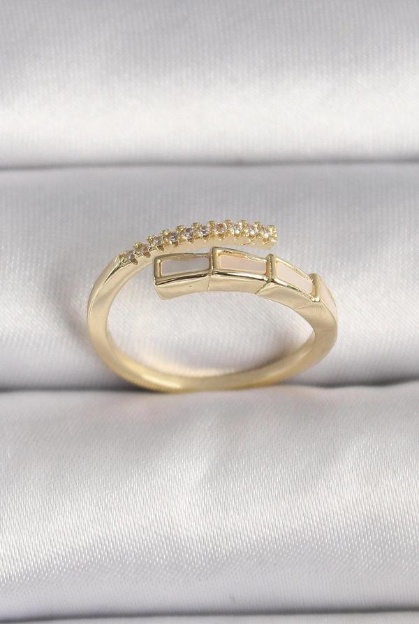 Pirinç Gold Renk Zirkon Taş Detaylı Yılan Model Ayarlanabilir Yüzük - Image 1