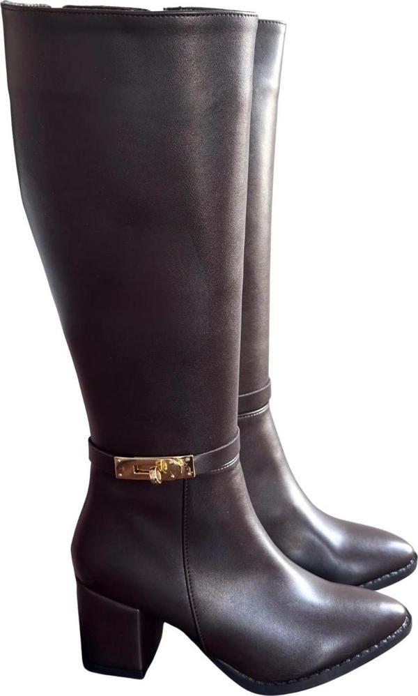 Jeoli Kahverengi Cilt Topuklu Çizme - Image 1