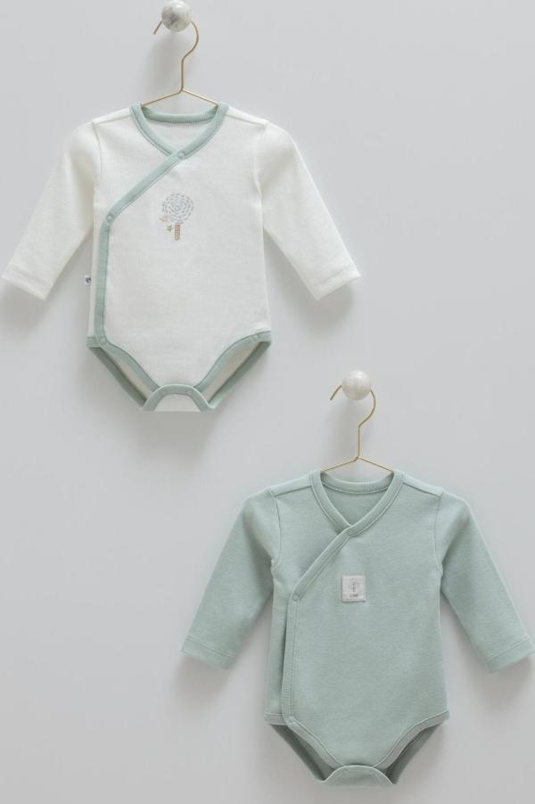 HELLO FOREST ANVELOP UZUN KOL İKİLİ ÇITÇITLI BODY - CARAMELL  - BE1954 - Yeşil - 3 - 6 Ay - BE1954-Yeşil-3 - 6 Ay Yeşil - Image 1