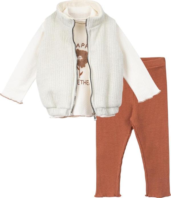 SİMLİ ŞİŞME YELEKLİ TAYTLI ÜÇLÜ ALT ÜST TAKIM - NEC251594-Ekru-12 - 18 Ay Ekru - Image 1