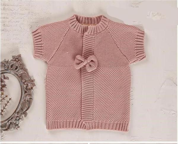 FİYONK DETAYLI LİNKSLİ YARIM KOL TRİKO HIRKA  - LY3001-Gül Kurusu-9 - 12 Ay Gül Kurusu - Image 1