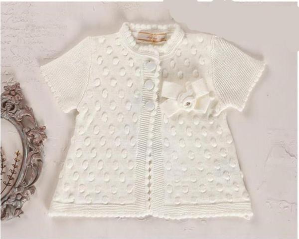 PONPONLU YAKA FİYONK DETAYLI TRİKO HIRKA - LY3006-Ekru-9 - 12 Ay Ekru - Image 1