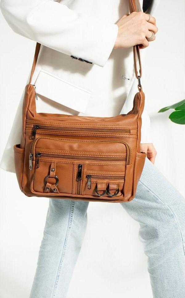 Y.S.Deri Kadın Postacı Çanta Çok Cepli 30*20 Cm Vegan Deri Bayan Çapraz Askılı Omuz Çantası - Image 1