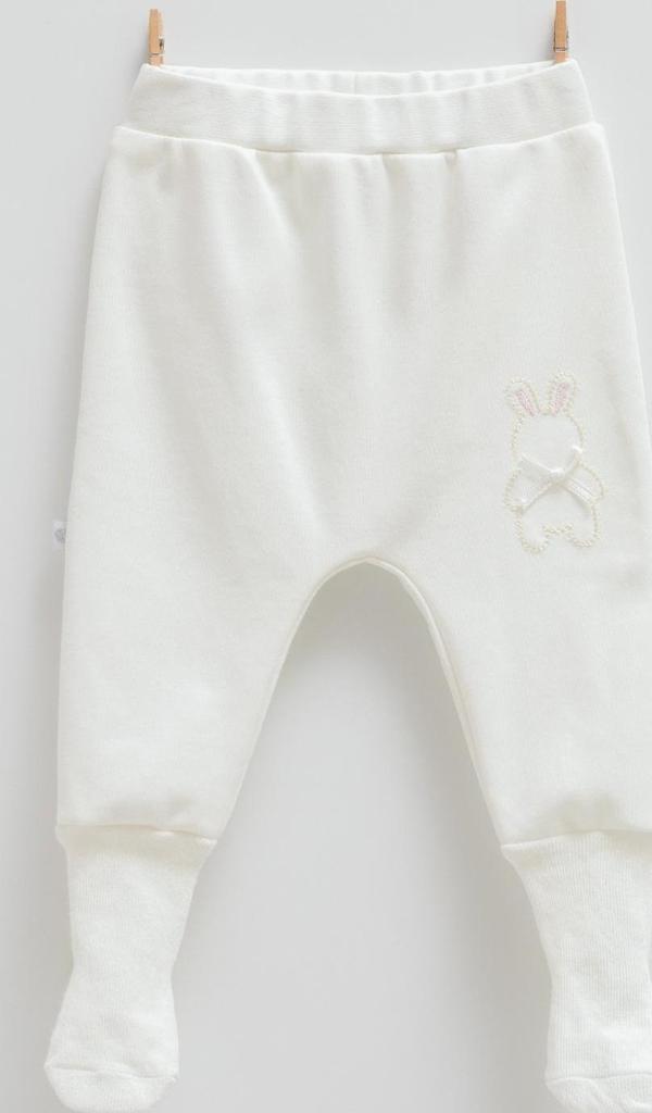 CUTE RABBIT ÇORAPLI BEBEK PANTOLON - CARAMELL  - APK1484 - Ekru - 1 - 3 Ay - APK1484-Ekru-1 - 3 Ay Ekru - Image 1