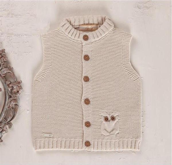 CEP BAYKUŞ DETAYLI SIFIR YAKA TRİKO YELEK - LY3007-Bej-3 - 6 Ay Bej - Image 1