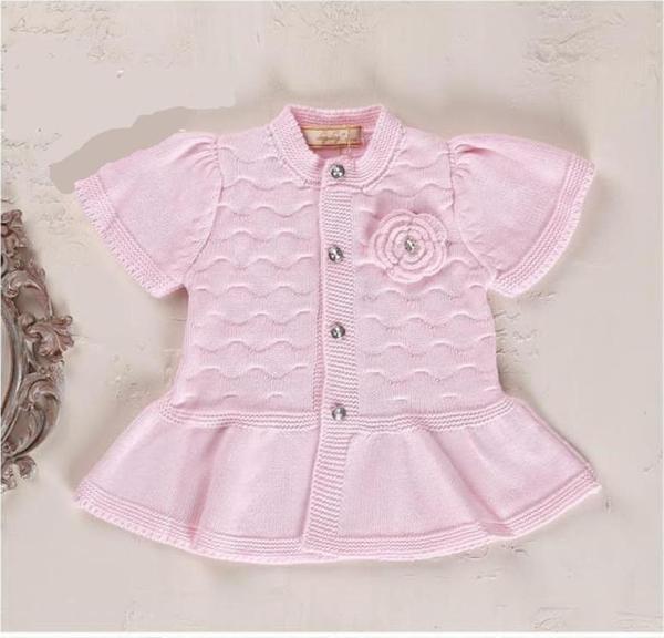 YARIM KOLLU ÇİÇEK DETAYLI TRİKO HIRKA - LY3002-Pembe-6 - 9 Ay Pembe - Image 1