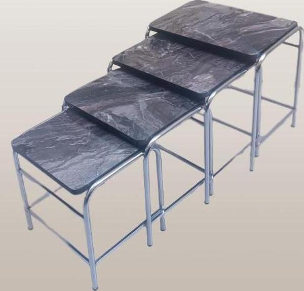 Zigon Sehpa Demet Model Metal Nikelaj Ayak Açık Siyah Mermer Desen Tabla El Yapım - Image 1