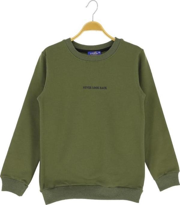 ARKA NEVER LOOK BACK BASKILI İKİ İPLİK ŞARDONLU SWEATSHIRT - ATA30675.0-Haki-4 Yaş Haki - Image 1