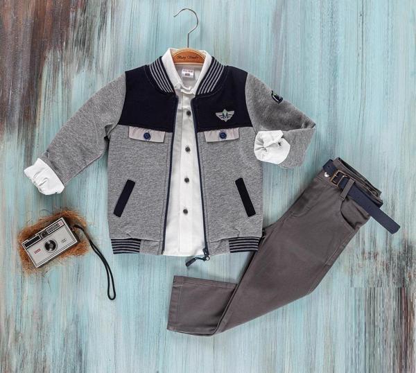 PİLOT ARAMALI ŞARDONLU PİLOT MONT GÖMLEKLİ ÜÇLÜ ALT ÜST TAKIM - SM2631-Gri-4 Yaş Gri - Image 1