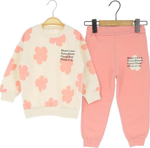 YONCA YAPRAK BASKILI İKİ İPLİK ALT ÜST TAKIM - BLK3890-Somon-5 Yaş Somon - Image 1