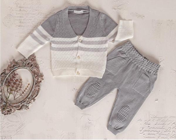 V YAKA HIRKALI GARNİLİ TRİKO ALT ÜST TAKIM - GB6019-Gri-6 - 9 Ay Gri - Image 1