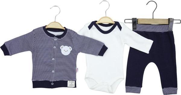 ÇİZGİLİ AYICIK ARMALI BODYLİ PENYE ALT ÜST TAKIM - Lacivert - 6 Ay - MRT8362-Lacivert-6 Ay LACİVERT - Image 1