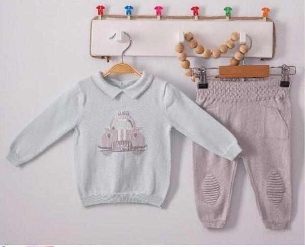 ARABA NAKIŞLI GÖMLEK YAKA TRİKO ALT ÜST TAKIM - GB6013-Mavi-0 - 3 Ay Mavi - Image 1