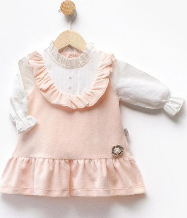 GÖMLEK DATAYLI KADİFE ELBİSE - Somon - 9 - 12 Ay - FLE2322-Somon-9 - 12 Ay Somon - Image 1