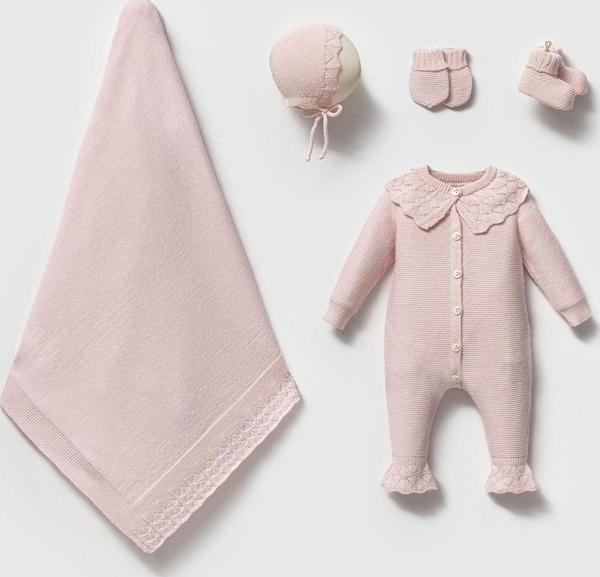 NİPPERLAND AJURLU YÜN BEŞLİ SET - Pembe - 0 - 3 Ay Pembe - Image 1