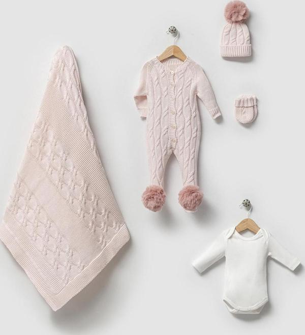 NİPPERLAND PONPONLU TRİKO BEŞLİ SET - Pembe - 0 - 3 Ay Pembe - Image 1