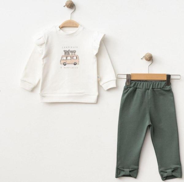 CAMPERVAN PAÇA DETAYLI OMUZ FIRFIRLI İKİ İPLİK ALT ÜST TAKIM - SD-2239-Yeşil-12 - 18 Ay Yeşil - Image 1