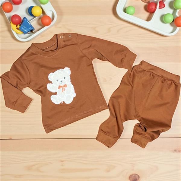 PELUŞ AYICIKLI ALT ÜST TAKIM - Kiremit - 9 Ay Kiremit - Image 1