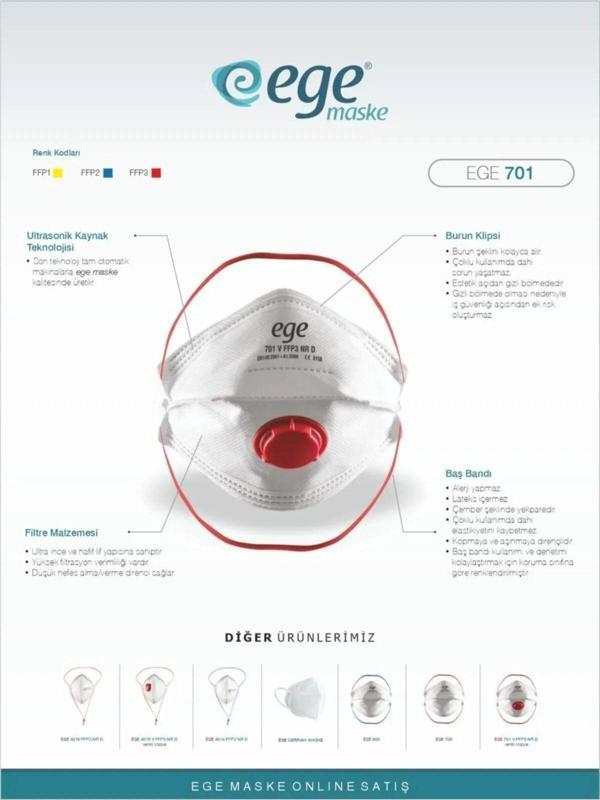 Ege Maske Ffp3 701 Nr N99 Ventilli Katlanır Maske 50 Adet - Image 1