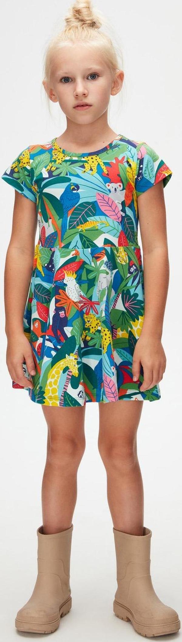 Tropical Zoo Kız Çocuk Desenli Kısa Kollu Elbise - Image 1