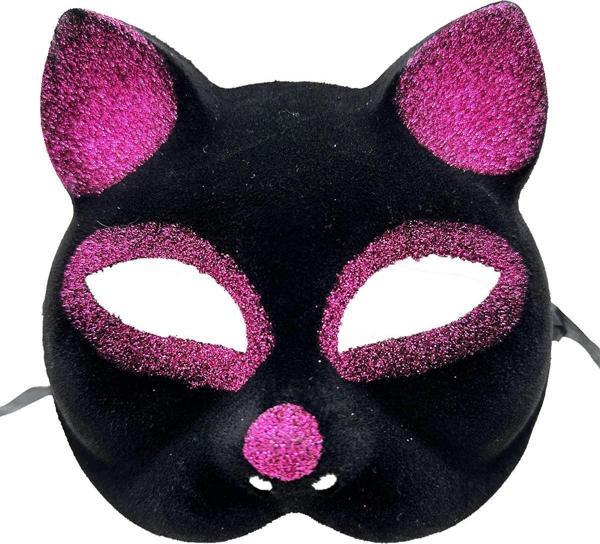 MDB Siyah Fuşya Simli Süet Kedi Maskesi - Image 1