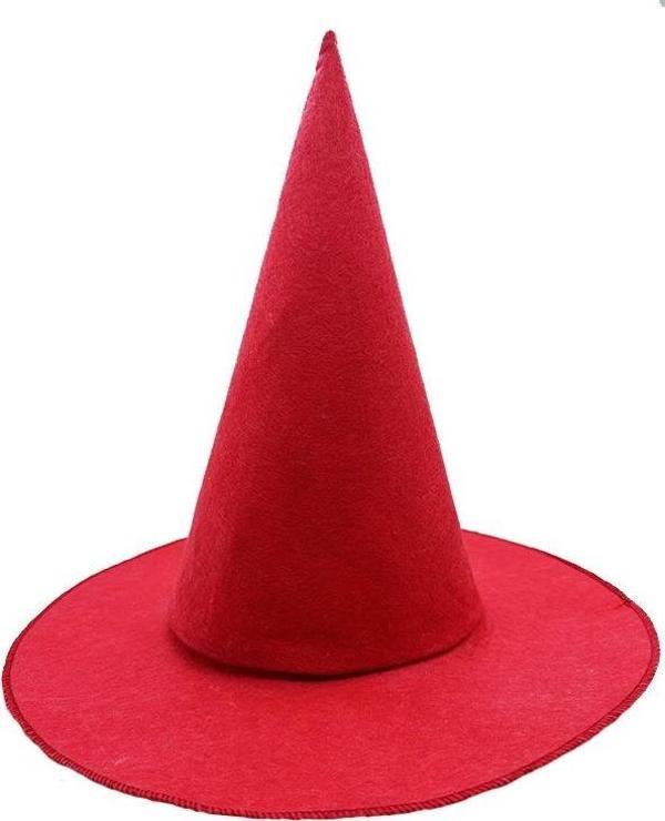 MDB Kırmızı Renk Keçe Cadı Şapkası Yetişkin Çocuk Uyumlu 35X38 cm - Image 1