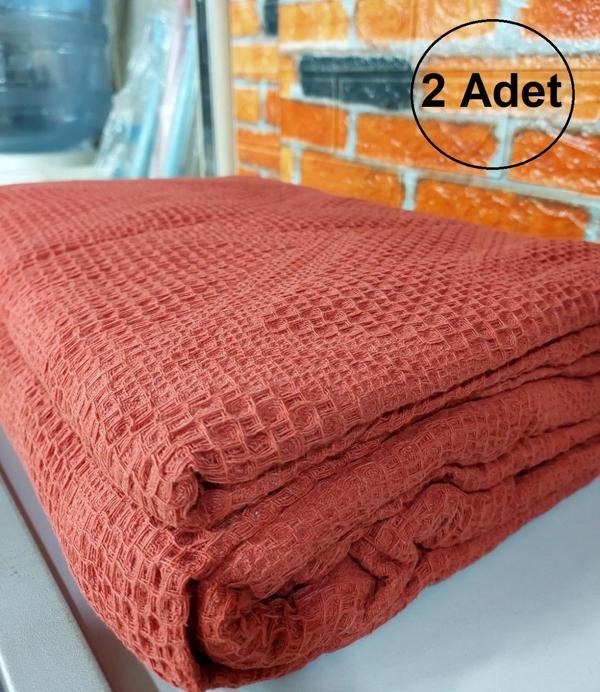 2 Adet Şaheser %100 Pamuk Çift Kişilik Pike 240x220 (Tek Pike)-Brick Red - Image 1