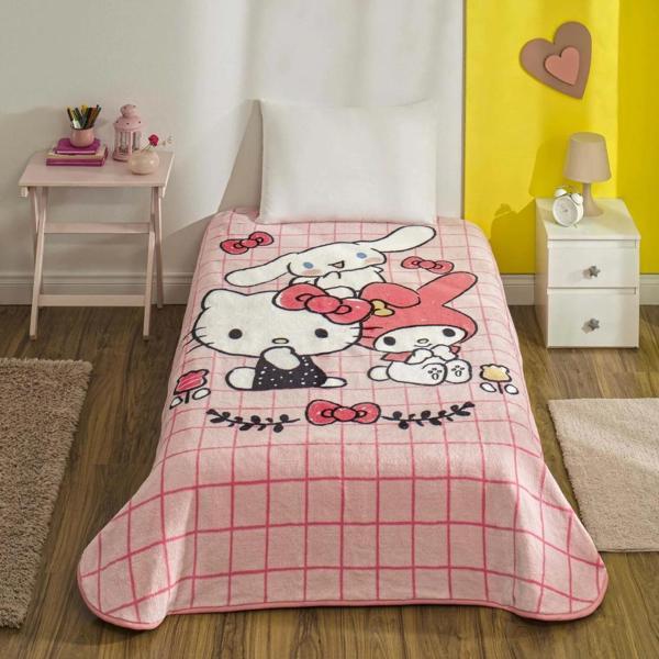 Taç Lisanslı Tek Kişilik Çocuk Battaniye (160x220)-Hello Kitty Friends Pembe - Image 1