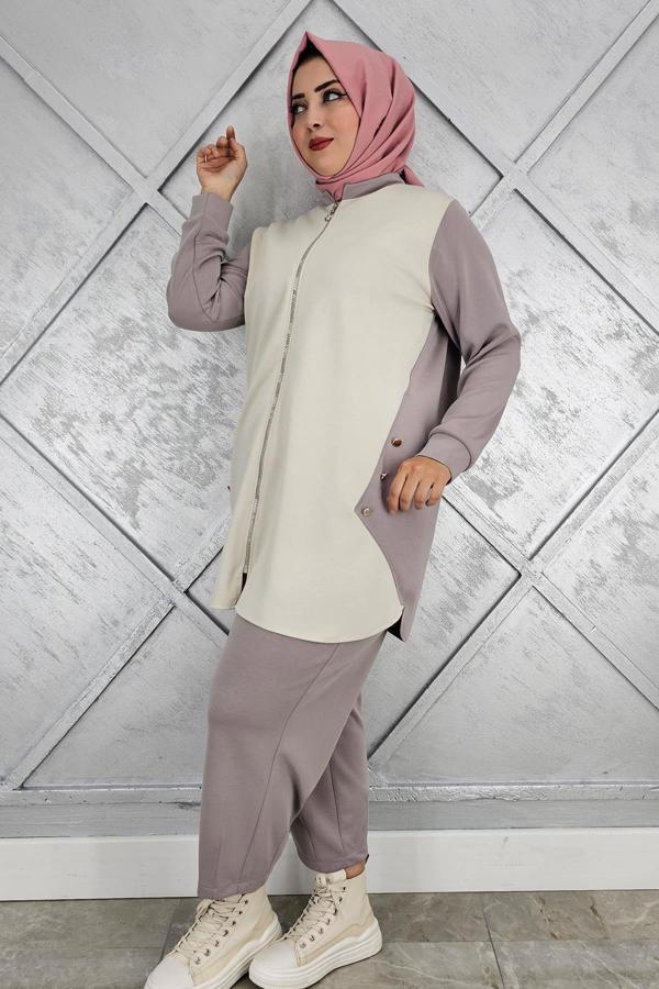 KADIN FERMUARLI DÜĞME DETAYLI TESETTÜR TAKIM - Image 1