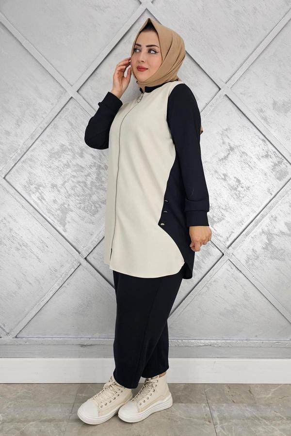 KADIN FERMUARLI DÜĞME DETAYLI TESETTÜR TAKIM - Image 1