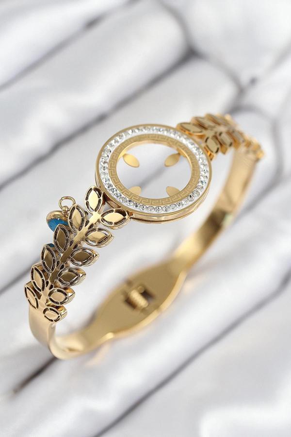 BFS 316L Çelik Zirkon Taşlı Çeyrek Takılabilir Gold Renk Kelepçe - Image 1