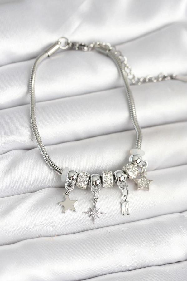 BFS Pirinç Gümüş Renk Kutup Yıldızı Charmlı Kadın Bileklik - Image 1