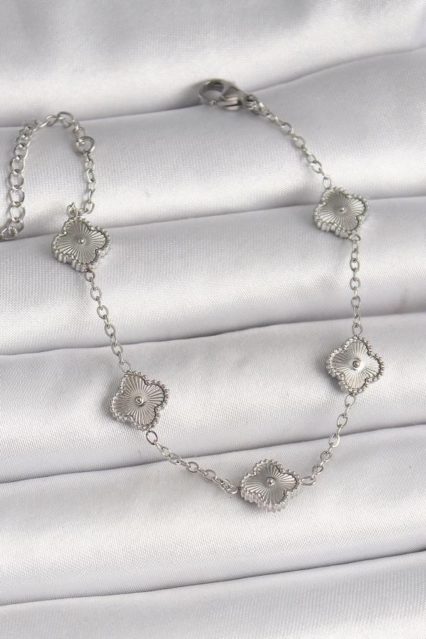 BFS 316L Çelik Gümüş Renk İşlemeli Baby Boy Yonca Model Kadın Bileklik - Image 1