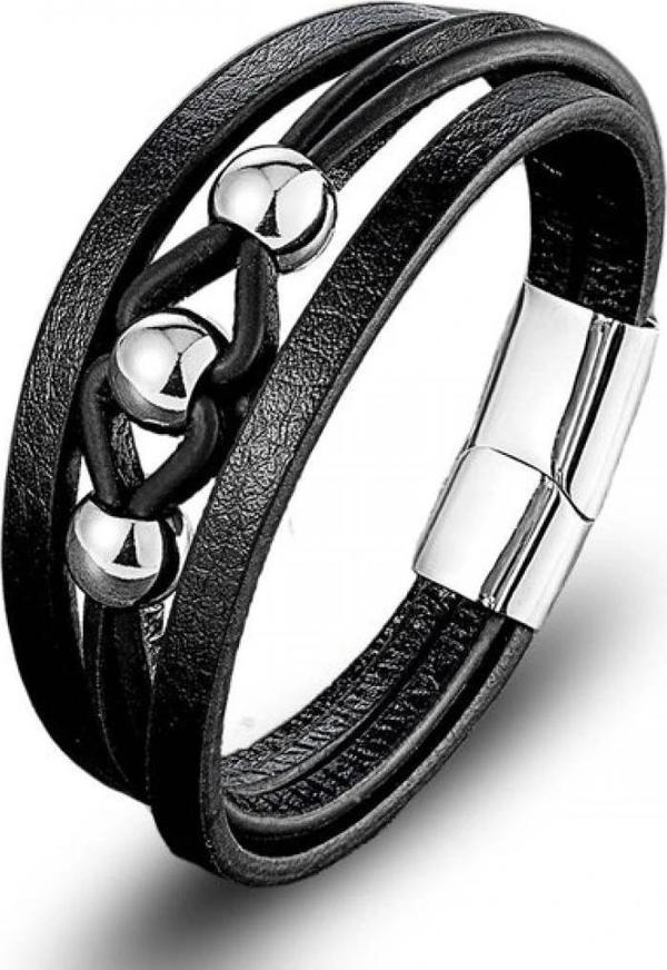 Moncuk Design Çelik Top Ve Siyah Deri Bileklik 33514B8D1 - Image 1