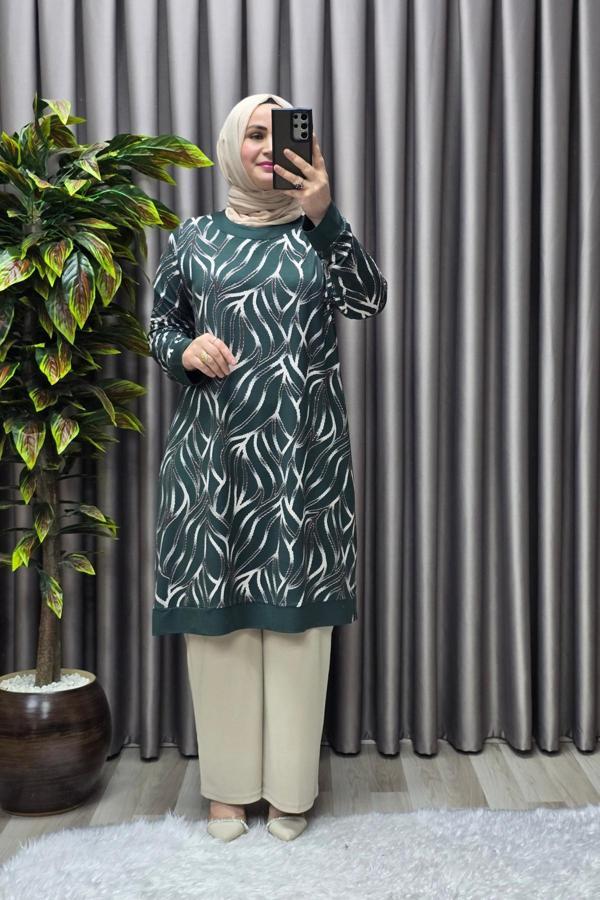 Kadın Tesettür Giyim Büyük Beden Trend Simli Tunik  - Image 1