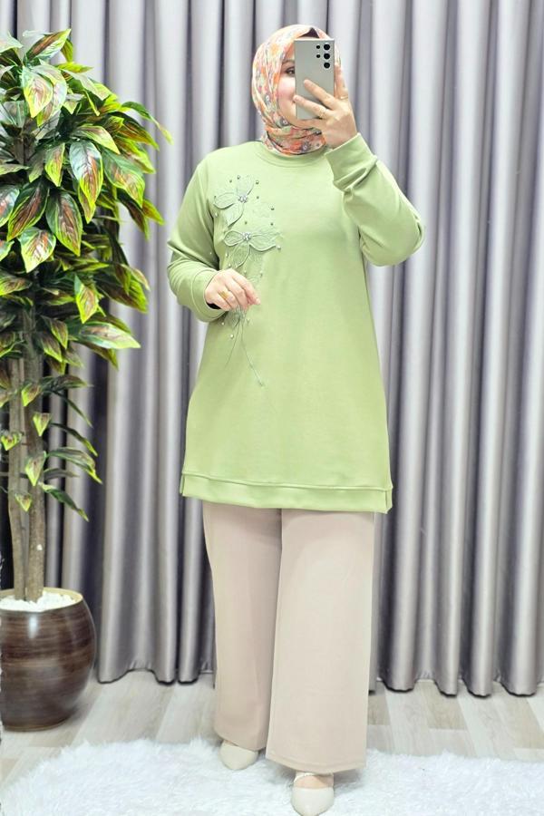 Kadın Giyim Büyük Beden Modal Çiçek Aplik Tunik  - Image 1